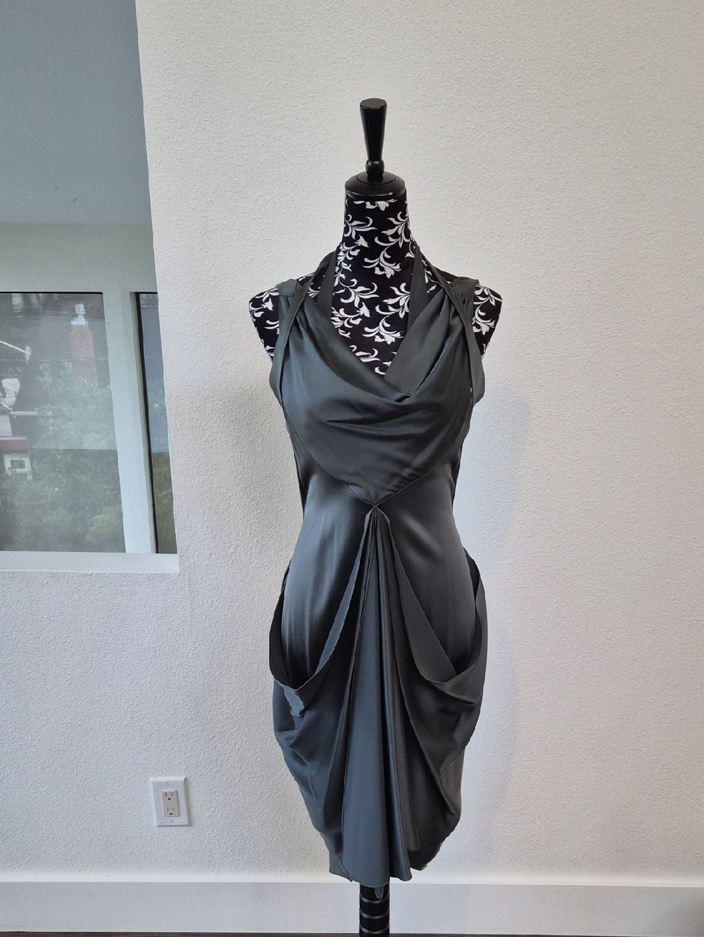 Zac Posen One-Shoulder Draped Cocktail Dress in Charcoal